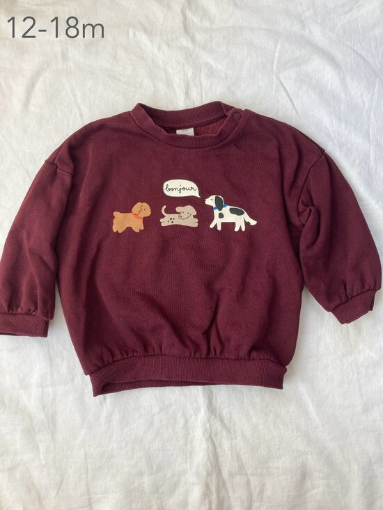 H&M Other - 💙2/$25 H&M 12-18 Months Toddler Baby Maroon Dog Bonjour Crewneck Sweatshirt